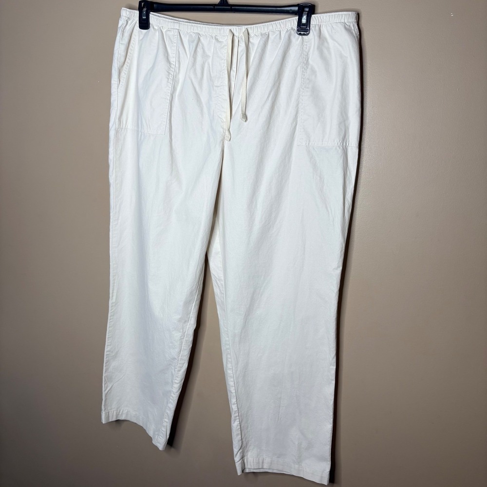 LL Bean Classic Fit Beige Cotton Pull On Drawstring Pants 2X Plus Casual Comfort - Picture 3 of 9